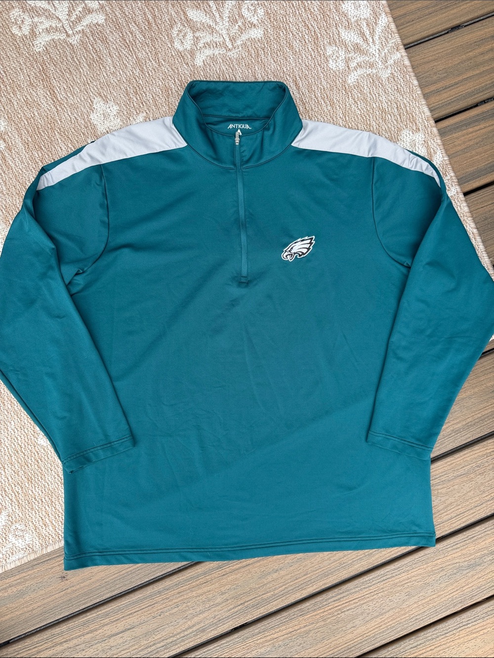 Antigua Teal Pullover with White Shoulder Accents Philadelphia Eagles